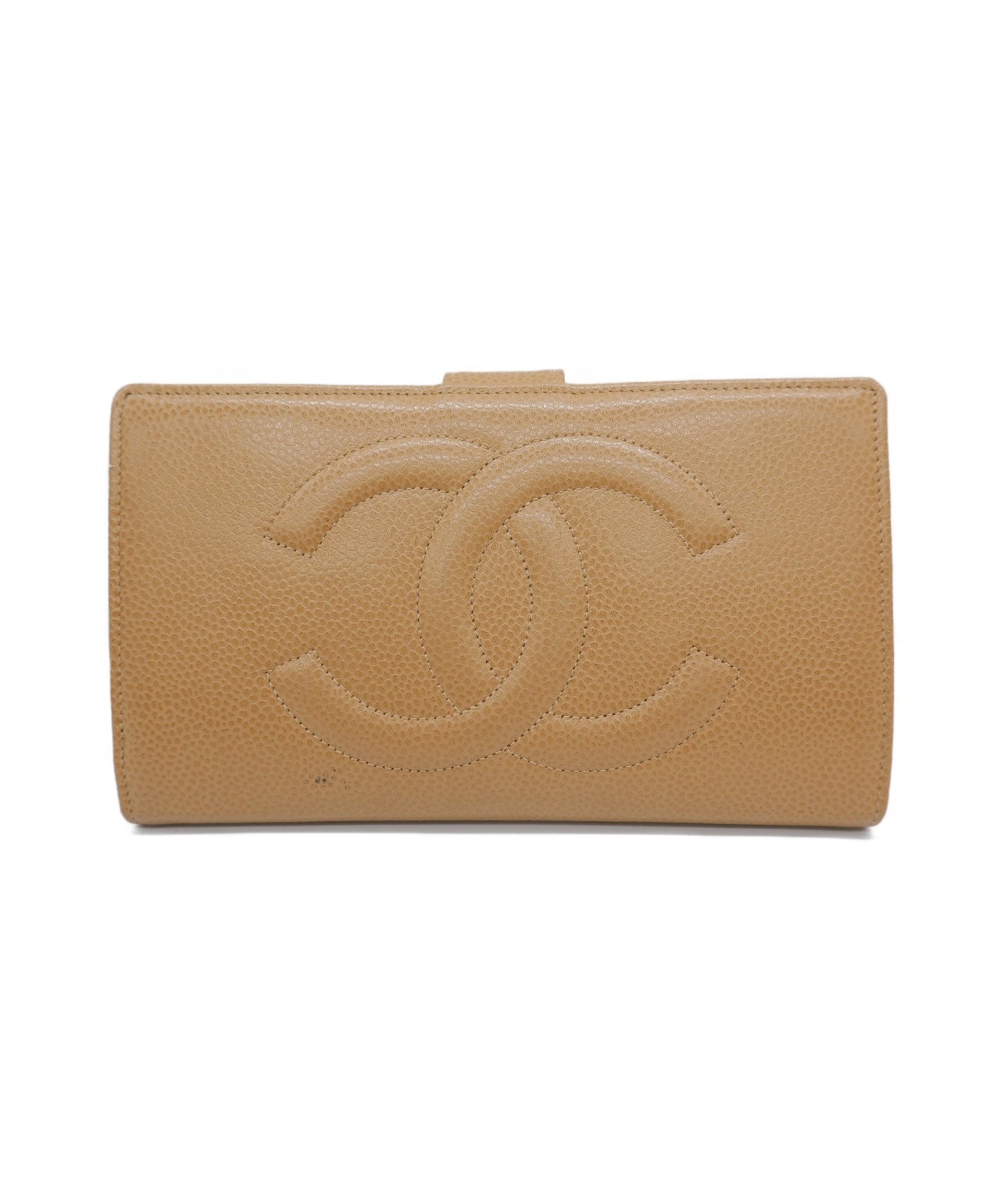 中古・古着通販】CHANEL (シャネル) 2つ折り財布 ベージュ キャビア