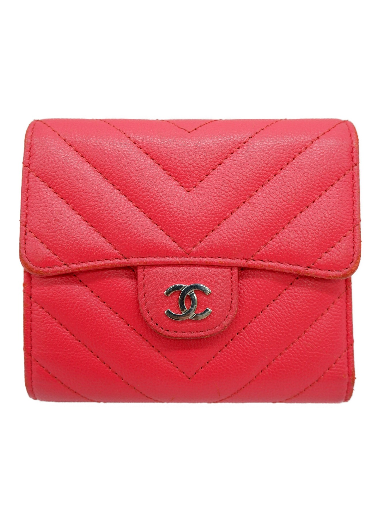 中古・古着通販】CHANEL (シャネル) 3つ折り財布 シェブロン ピンク  