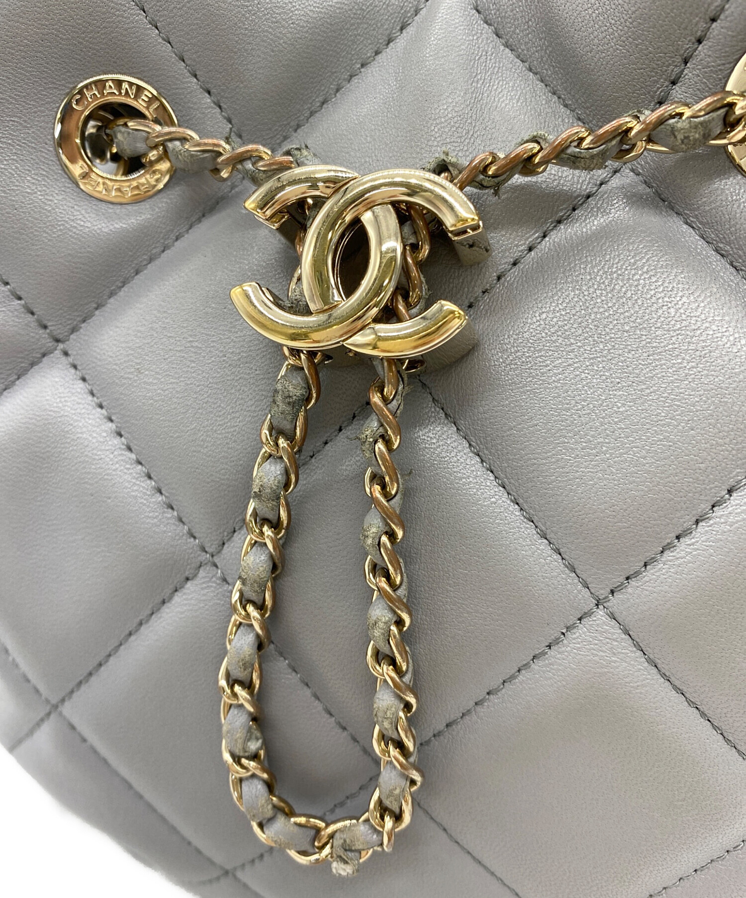 中古・古着通販】CHANEL (シャネル) 巾着ショルダーバッグ グレー