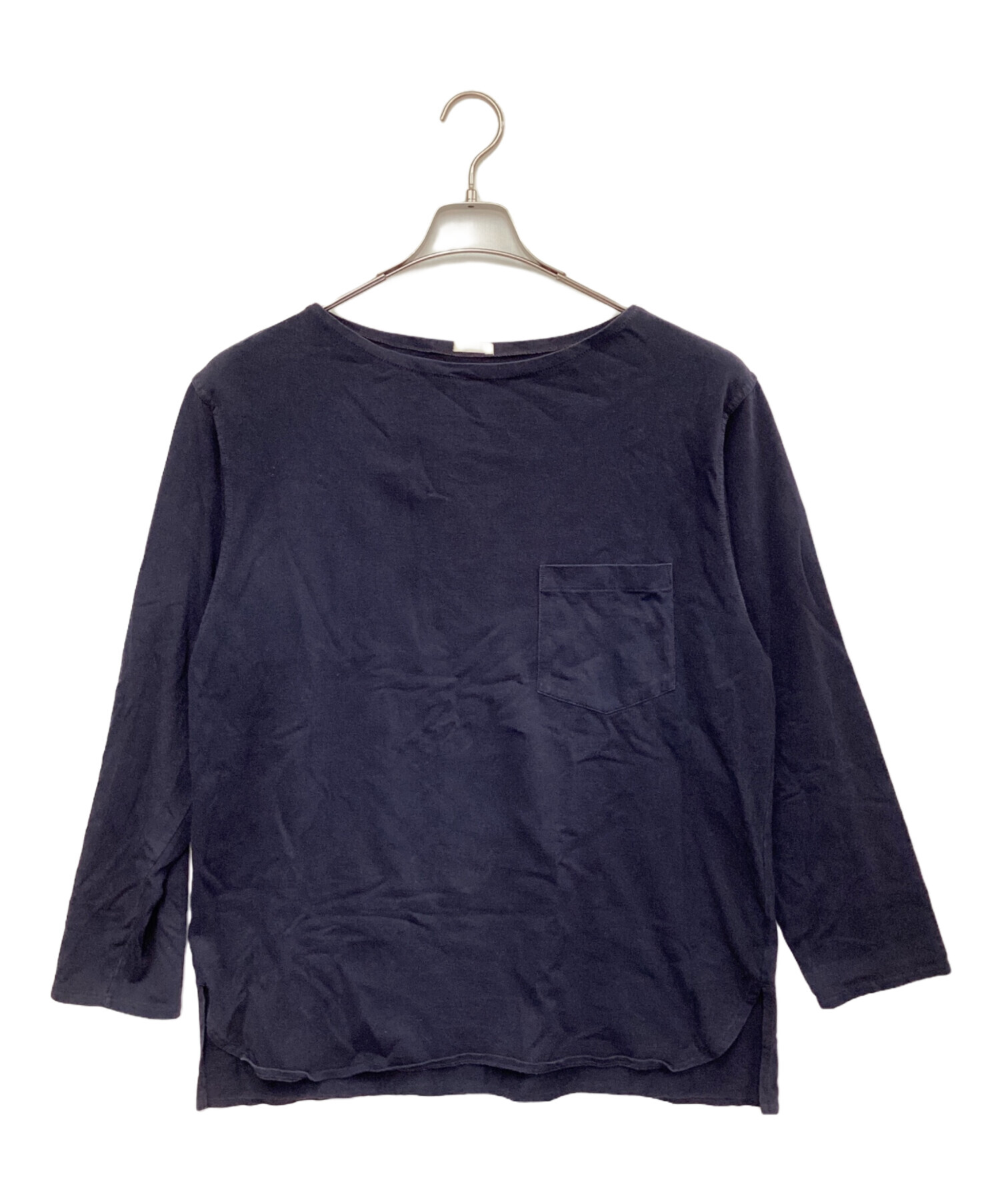 COMOLI コモリ ボートネックポケットロングスリーブ Tシャツ 中古・古着通販】COMOLI (コモリ) ボートネック長袖シャツ ネイビー
