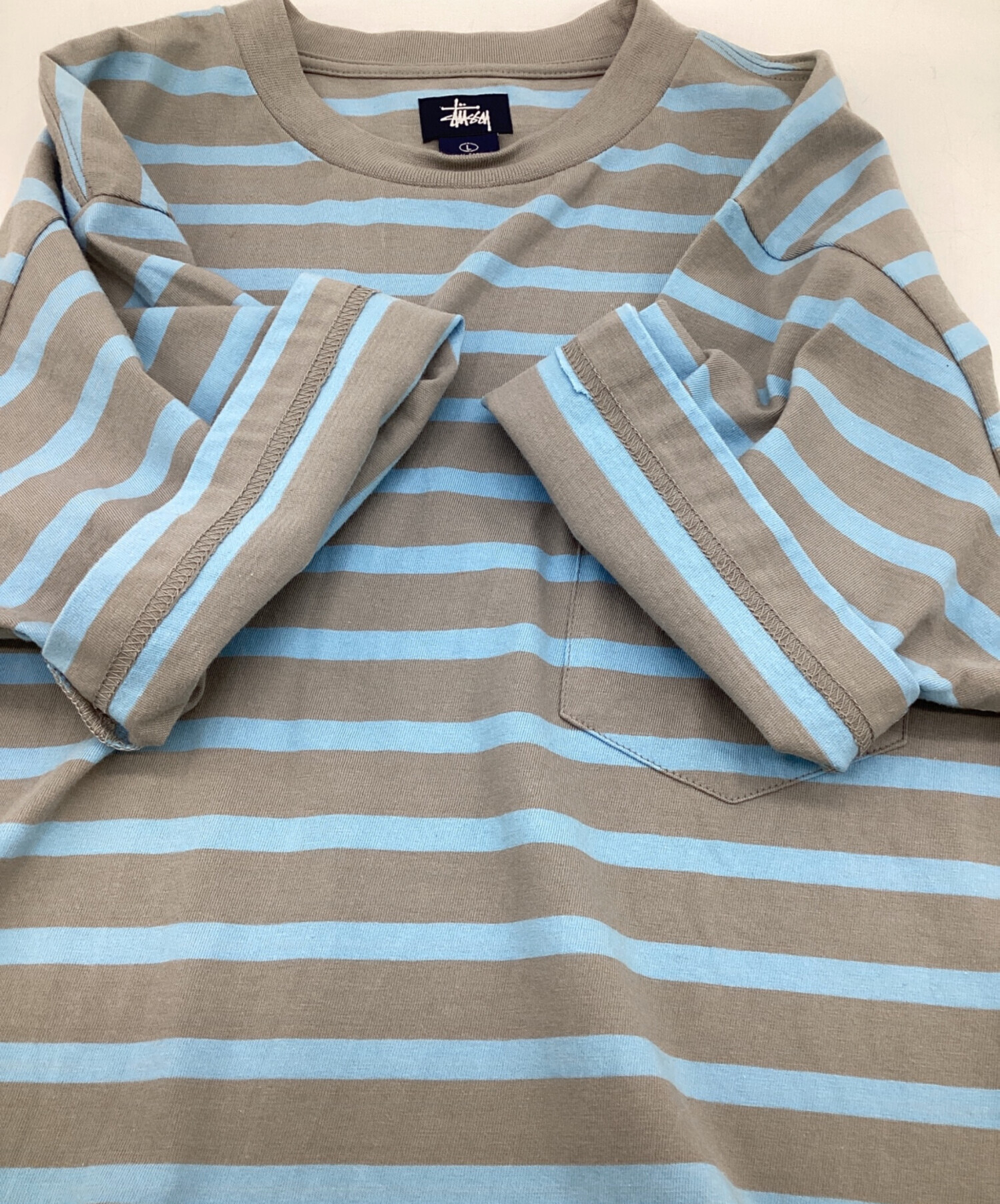 中古・古着通販】stussy (ステューシー) ボーダー 半袖Tシャツ ブルー