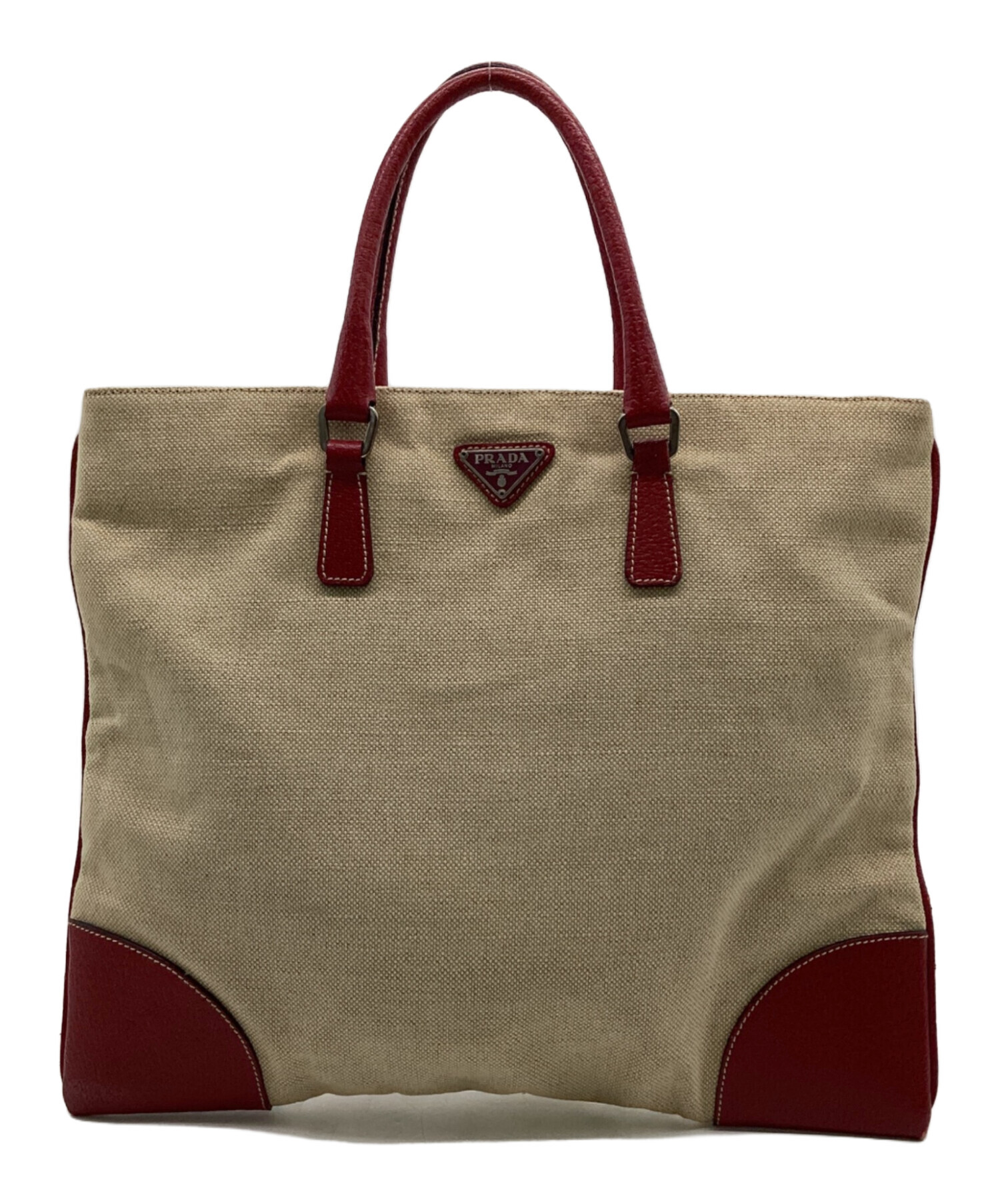 中古・古着通販】PRADA (プラダ) ハンドバッグ ベージュ×レッド 