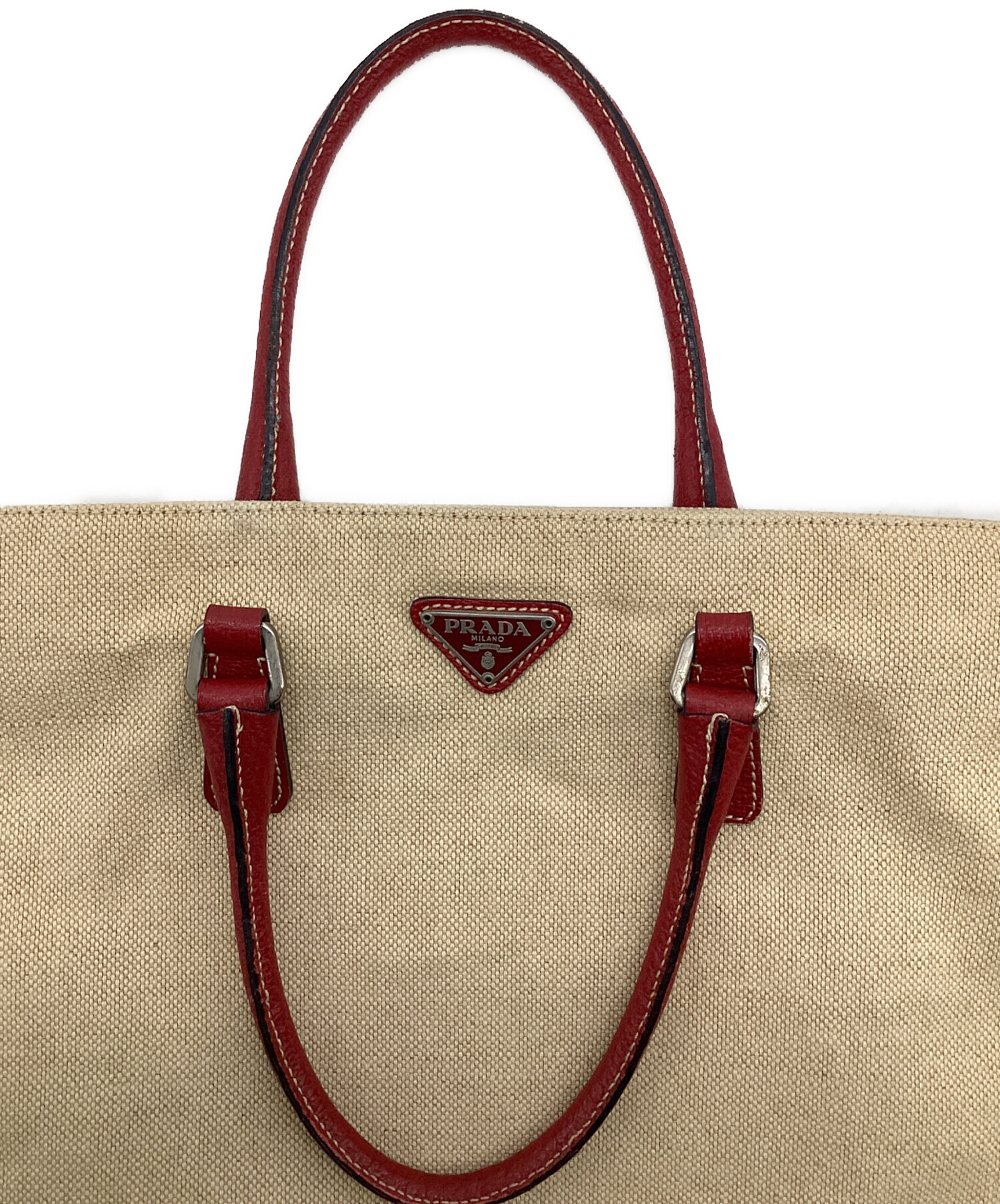 中古・古着通販】PRADA (プラダ) ハンドバッグ ベージュ×レッド 