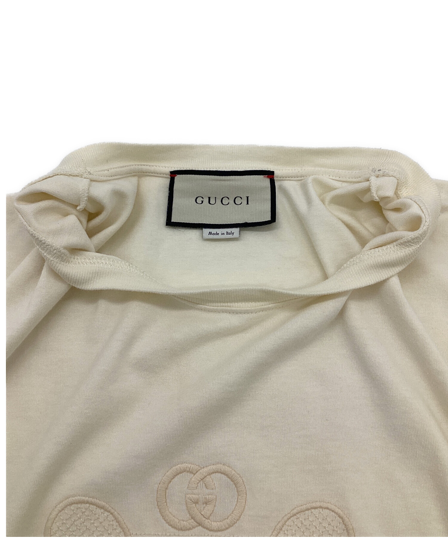 中古・古着通販】GUCCI (グッチ) テニスロゴ刺繍 半袖Tシャツ ベージュ 