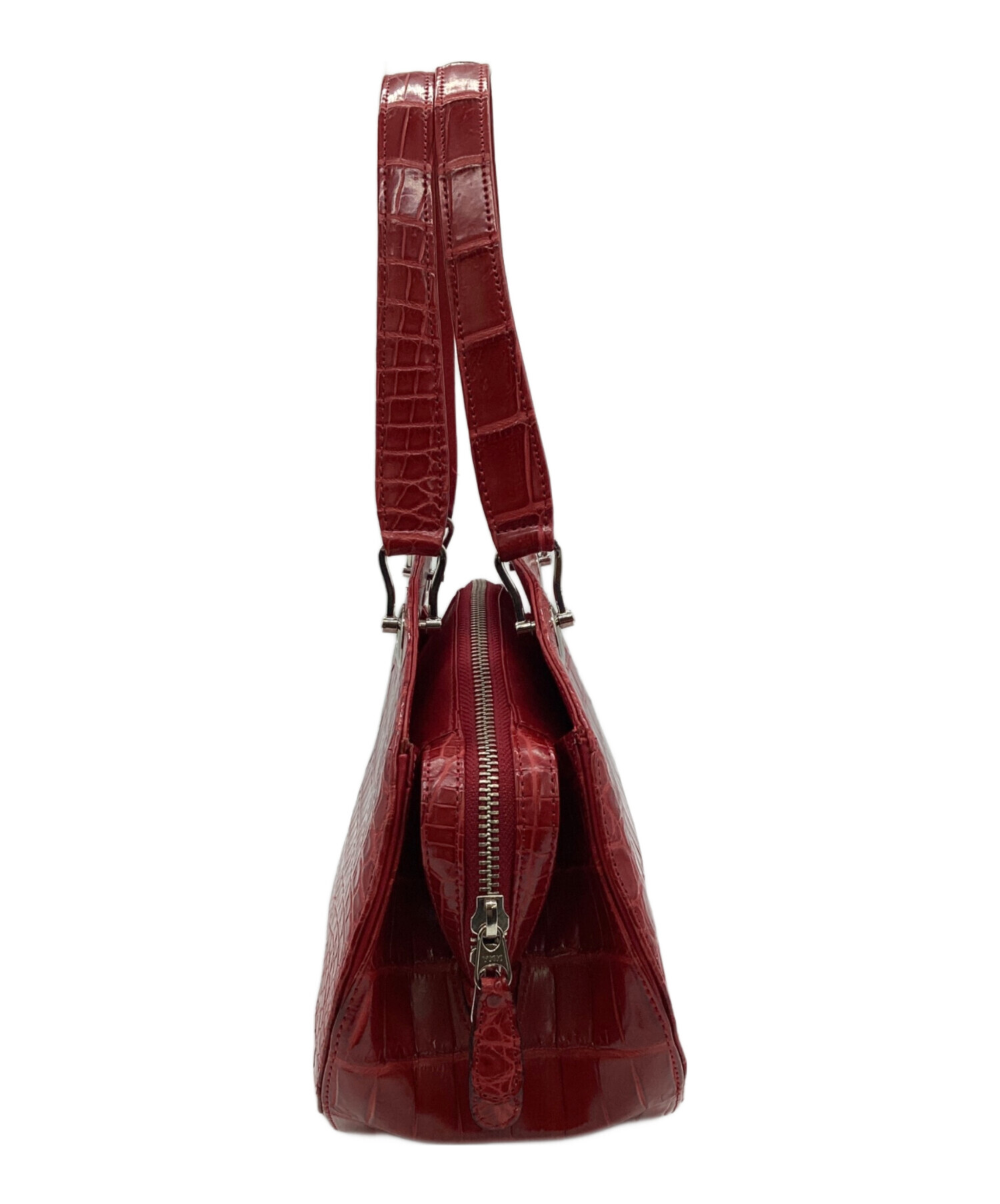 ［美品］BAGFAN クロコ 本革 ショルダーバッグ RED 赤 リボン 中古・古着通販】BAGFAN (バッグファン) クロコダイル ハンドバッグ