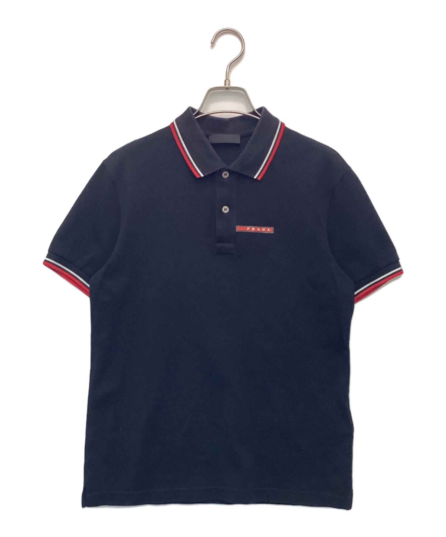 PRADA SPORT ラバーロゴ ポロシャツ 中古・古着通販】PRADA (プラダ) ラバーロゴ半袖ポロシャツ ブラック