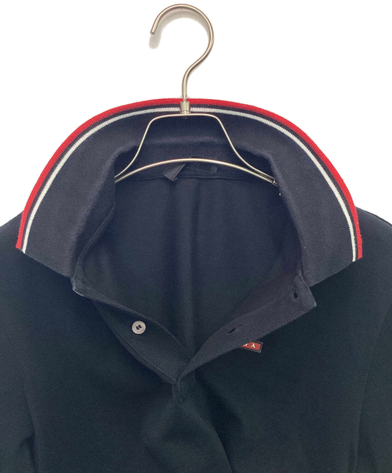 中古・古着通販】PRADA (プラダ) ラバーロゴ半袖ポロシャツ ブラック