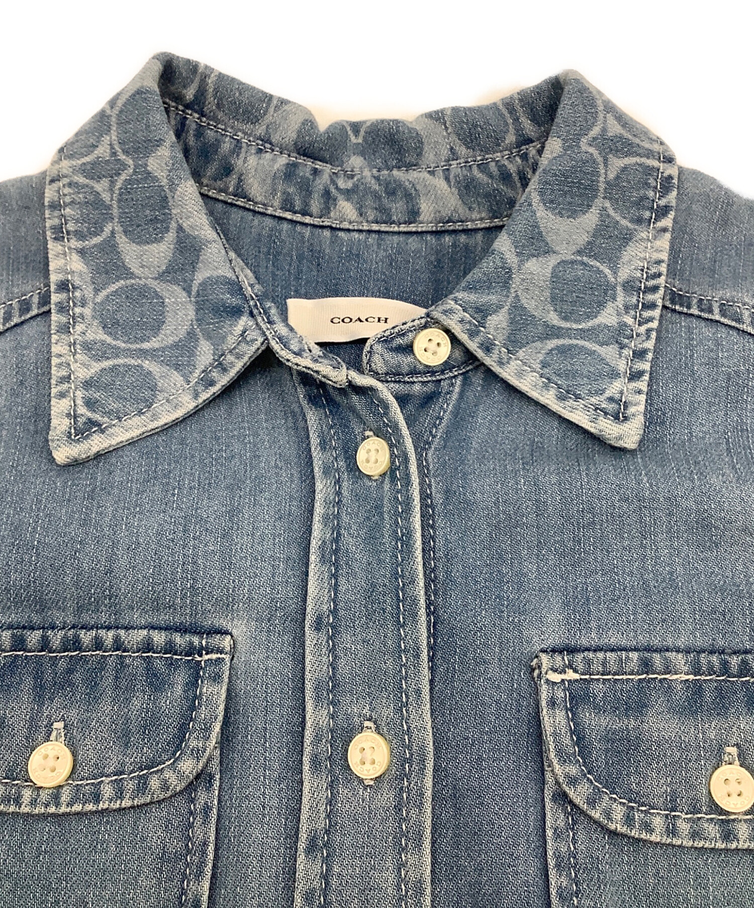 中古・古着通販】COACH (コーチ) ボタン アップ ワンピース ブルー