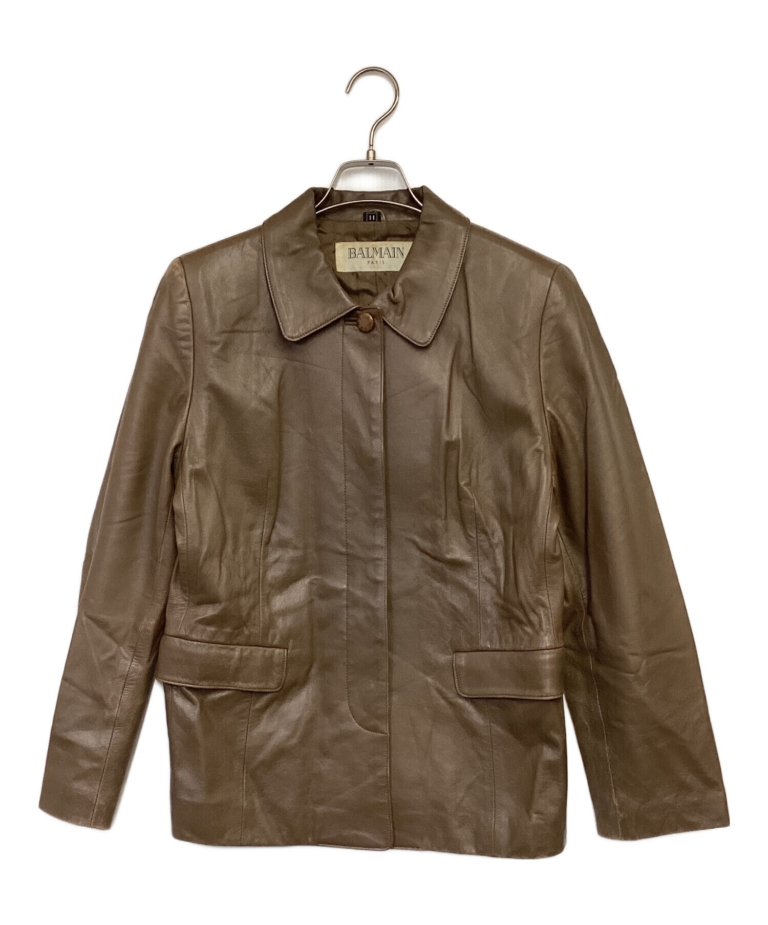 中古・古着通販】BALMAIN (バルマン) ラムレザージャケット ブラウン