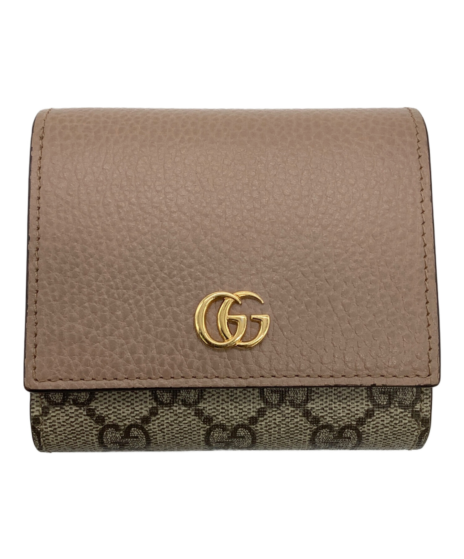 中古・古着通販】GUCCI (グッチ) GGスプリーム 2つ折り財布 ベージュ
