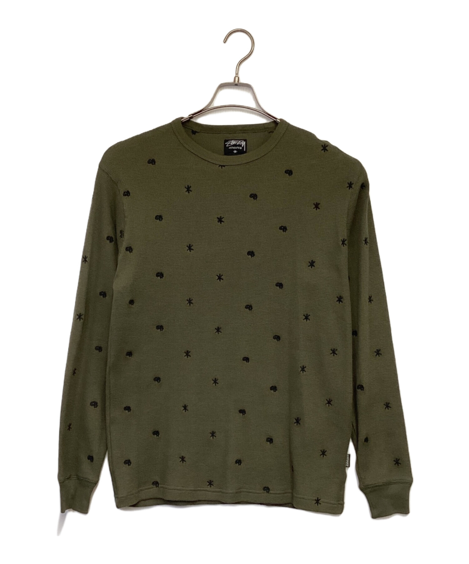 Stussy オリーブグリーン サーマルニット ワッフル ロゴ Lサイズ Stussy オリーブグリーン サーマルニット ワッフル ロゴ Lサイズ