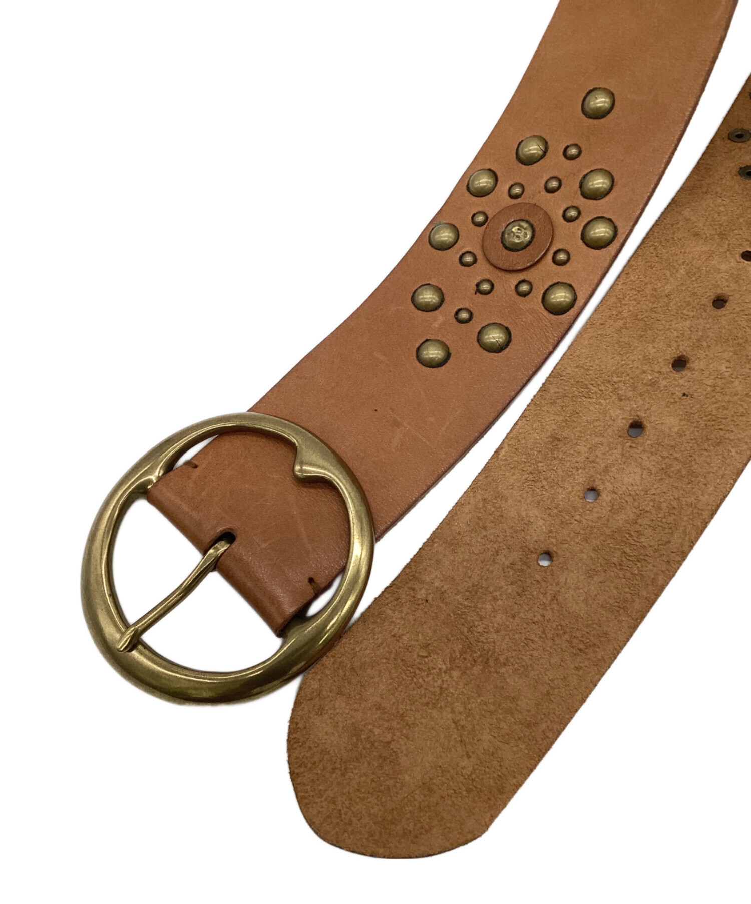 良品 RALPH LAUREN ラルフローレン RL67 ソリッドブラス 真鍮 ダブルピンバックル レザーベルト M ブラウン レディース 古着 中古 USED Ralph Lauren - 良品 RALPH LAUREN ラルフローレン RL67 ソリッド