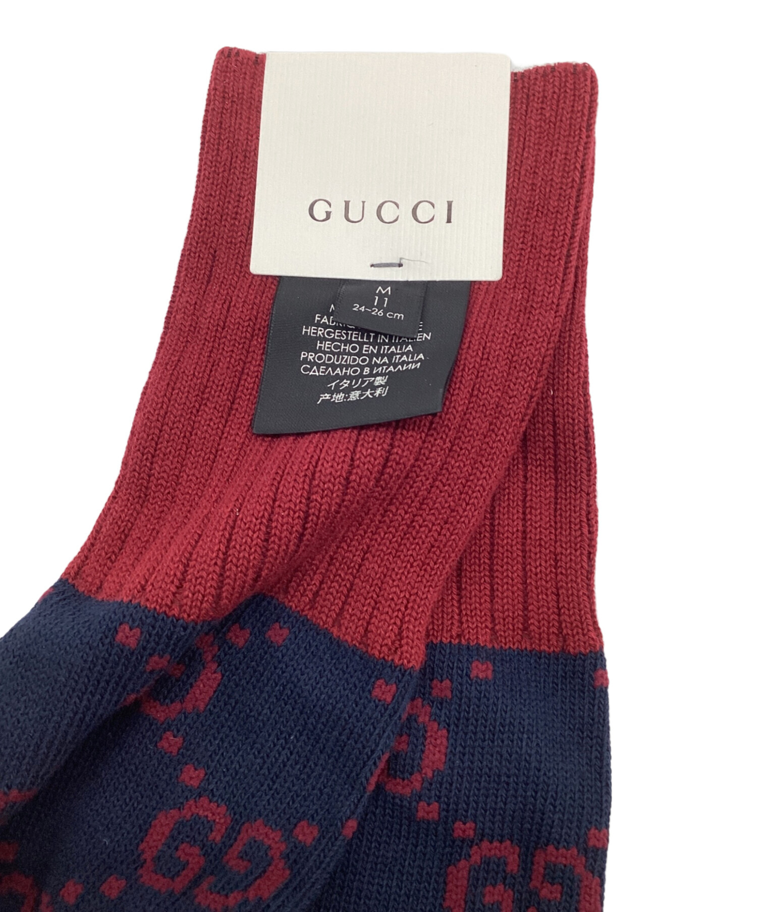 新品未使用GUCCI GGロゴパターンソックス ネイビー/レッド 中古・古着通販】GUCCI (グッチ) ソックス サイズ:M（24-26