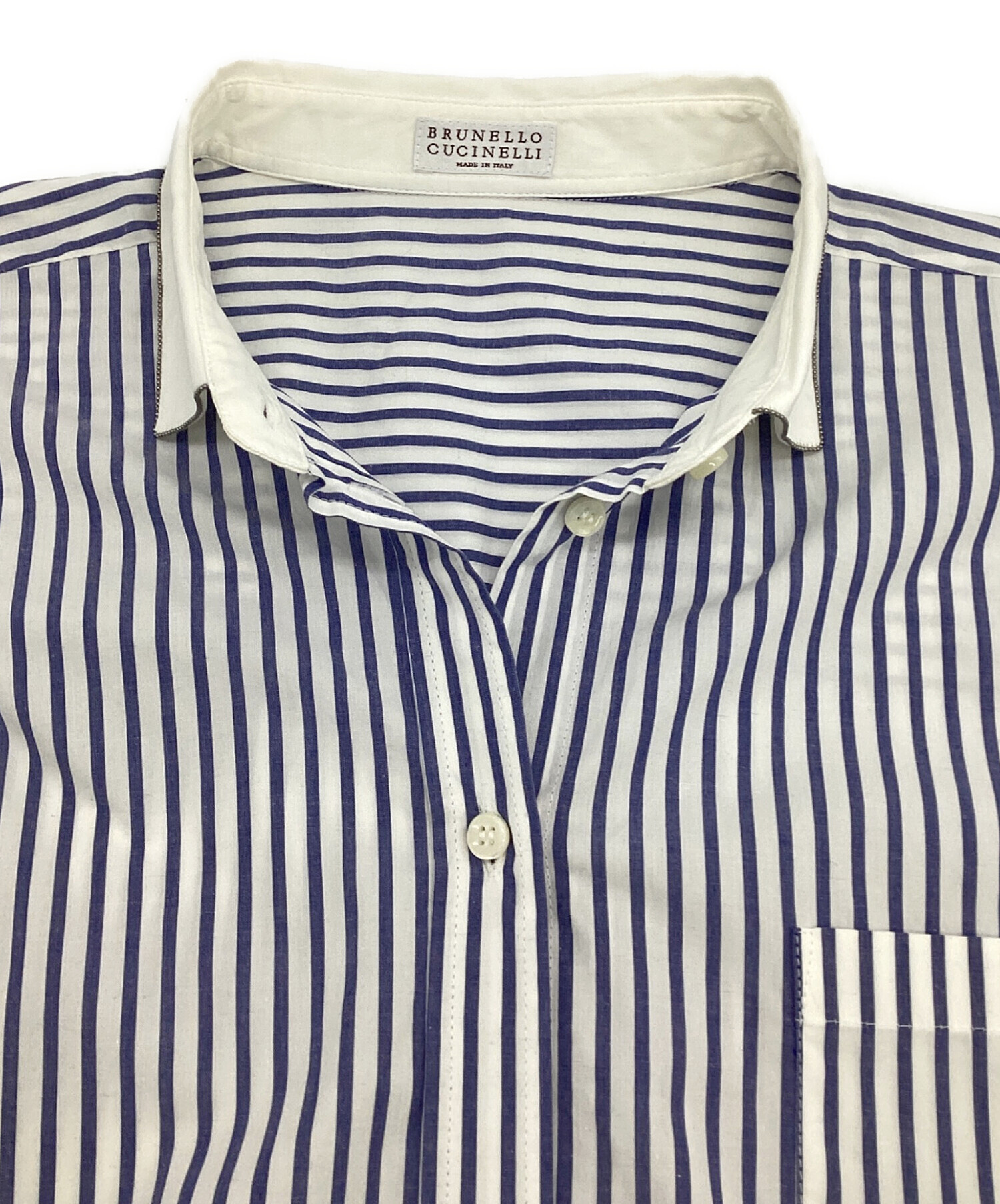 BRUNELLO CUCINELLI ブルネロクチネリ シルクストライプノースリーブトップス  ホワイト グレー S BRUNELLO CUCINELLI - BRUNELLO CUCINELLI ブルネロクチネリ シルク
