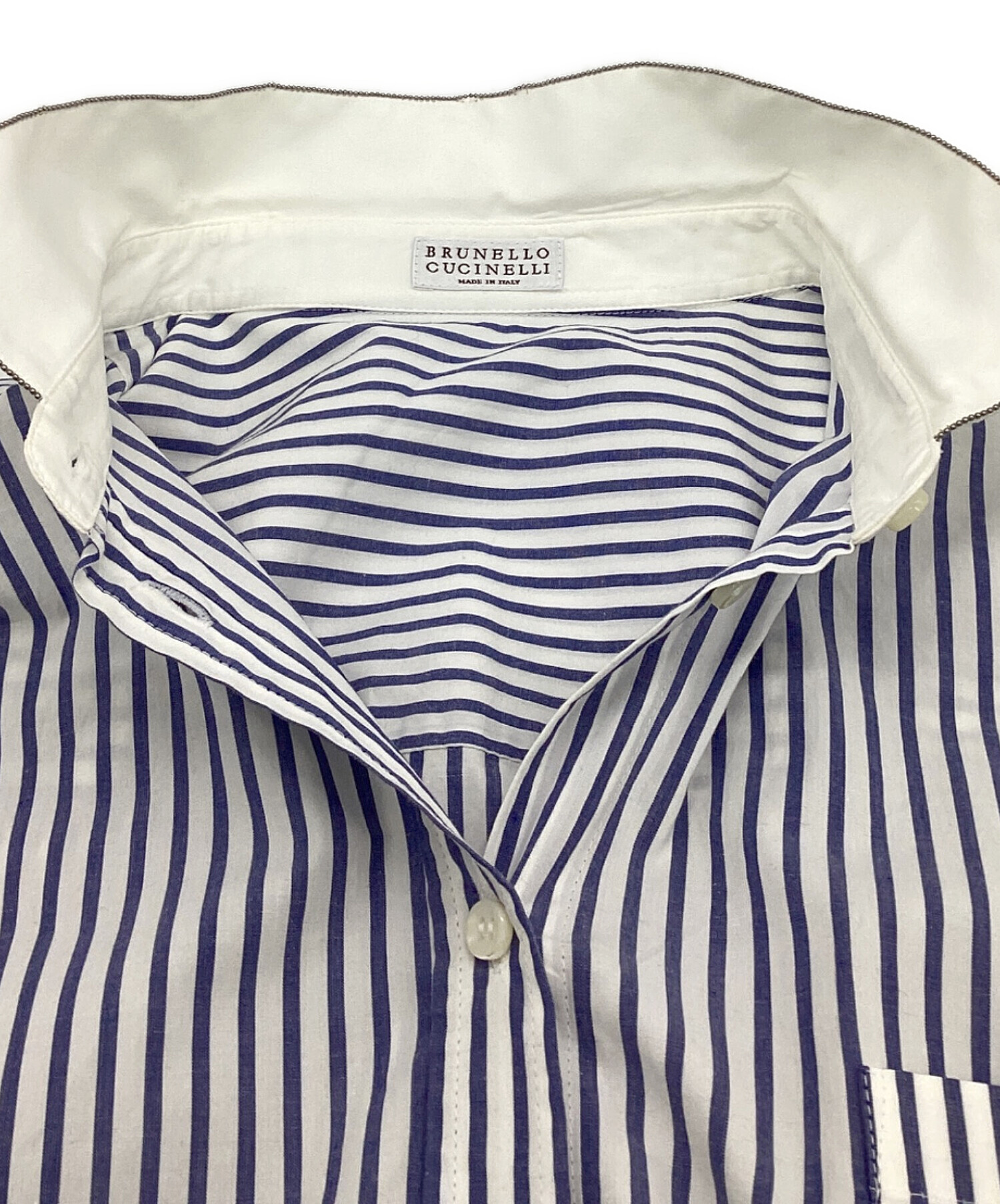 BRUNELLO CUCINELLI / ブルネロクチネリ | シルク ストライプ シャツ | S | ホワイト / グレー | レディース Striped cotton and silk-blend shirt dress in white - Brunello