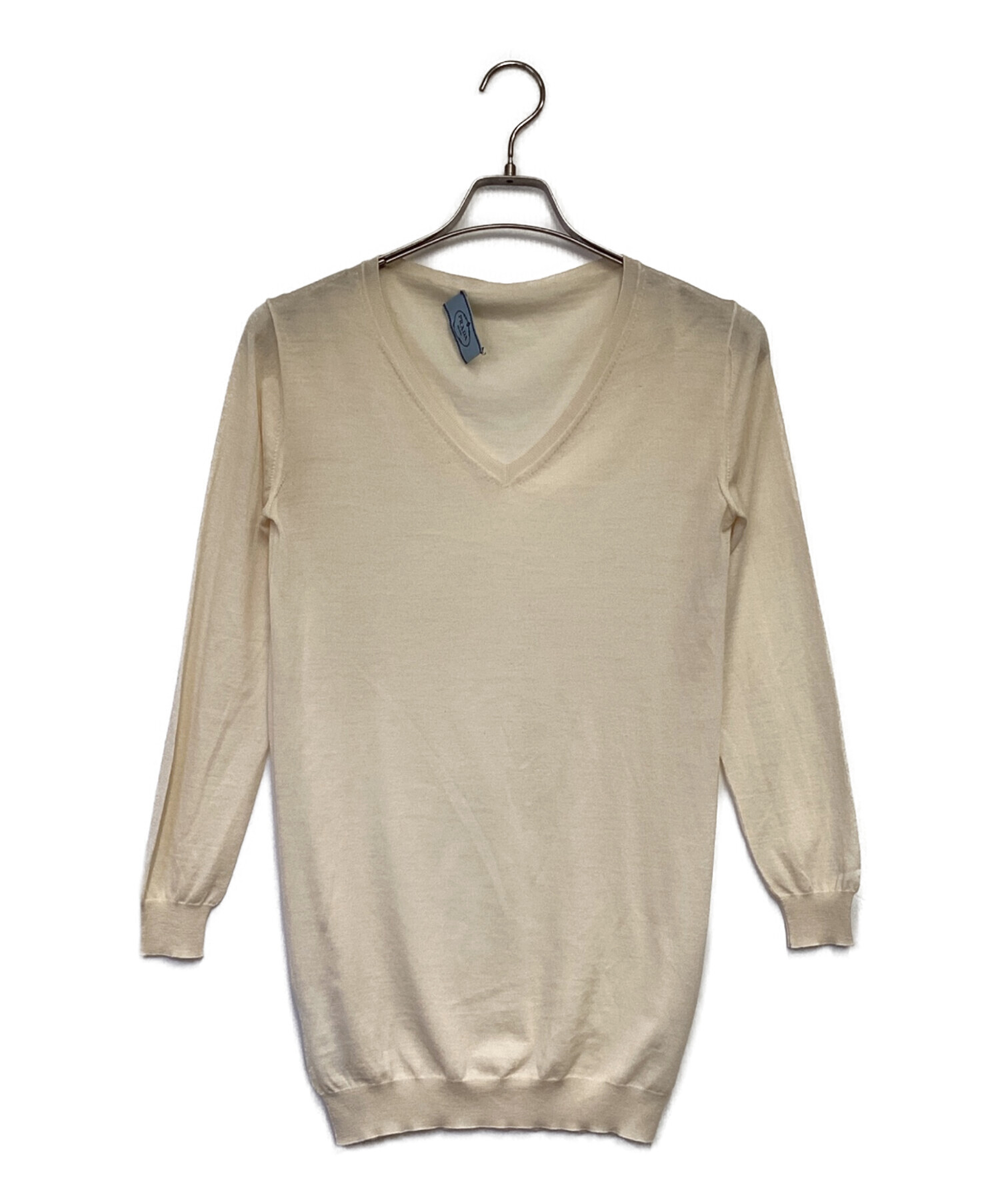 PRADA プラダ Vネック ニット ベージュ 中古・古着通販】PRADA (プラダ) ハイゲージ Vネックニット ベージュ
