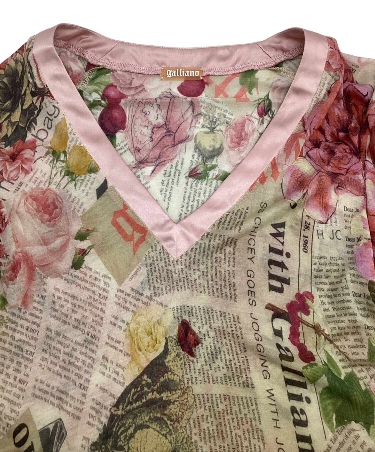 ガリアーノ GALLIANO ニュースペーパー 花柄 プリント タンクトップ　絹 中古・古着通販】GALLIANO (ガリアーノ) ニュースペーパー カットソー