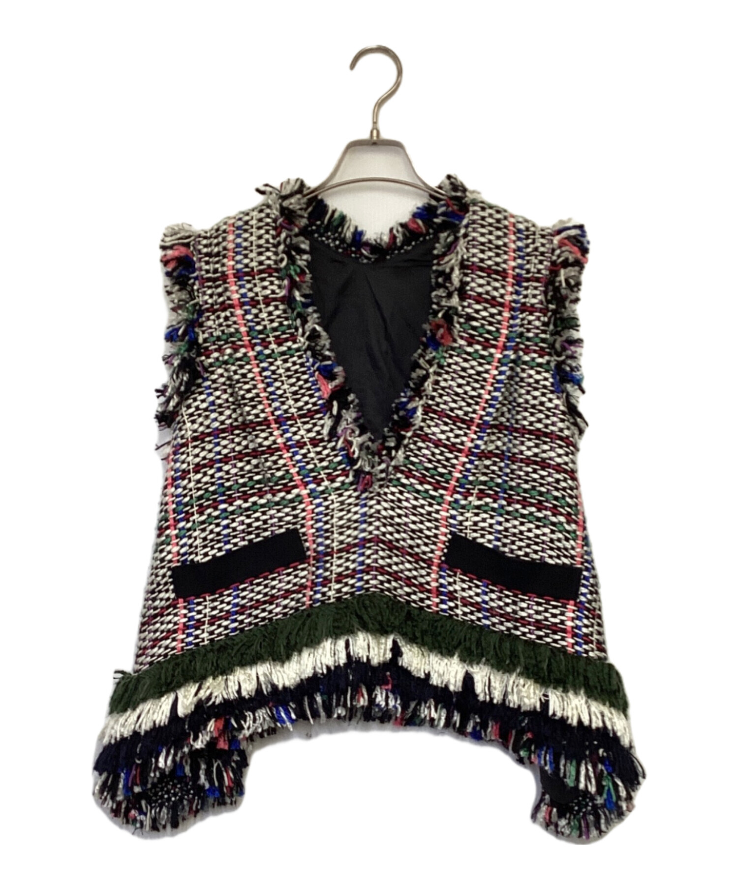 中古・古着通販】sacai (サカイ) ツイードフリンジニットベスト マルチ