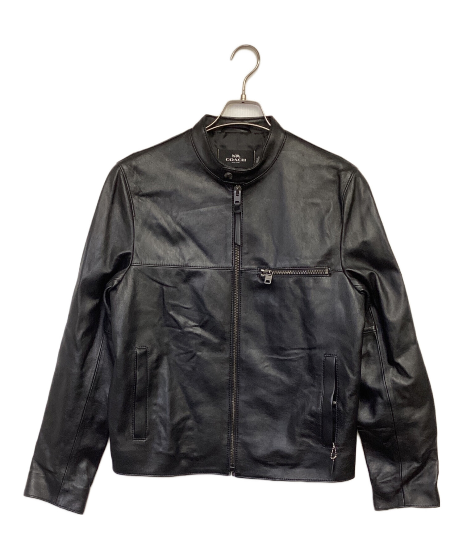 COACH シングルライダースジャケット M相当　ブラック 中古・古着通販】COACH (コーチ) シングル ラムレザー ライダース