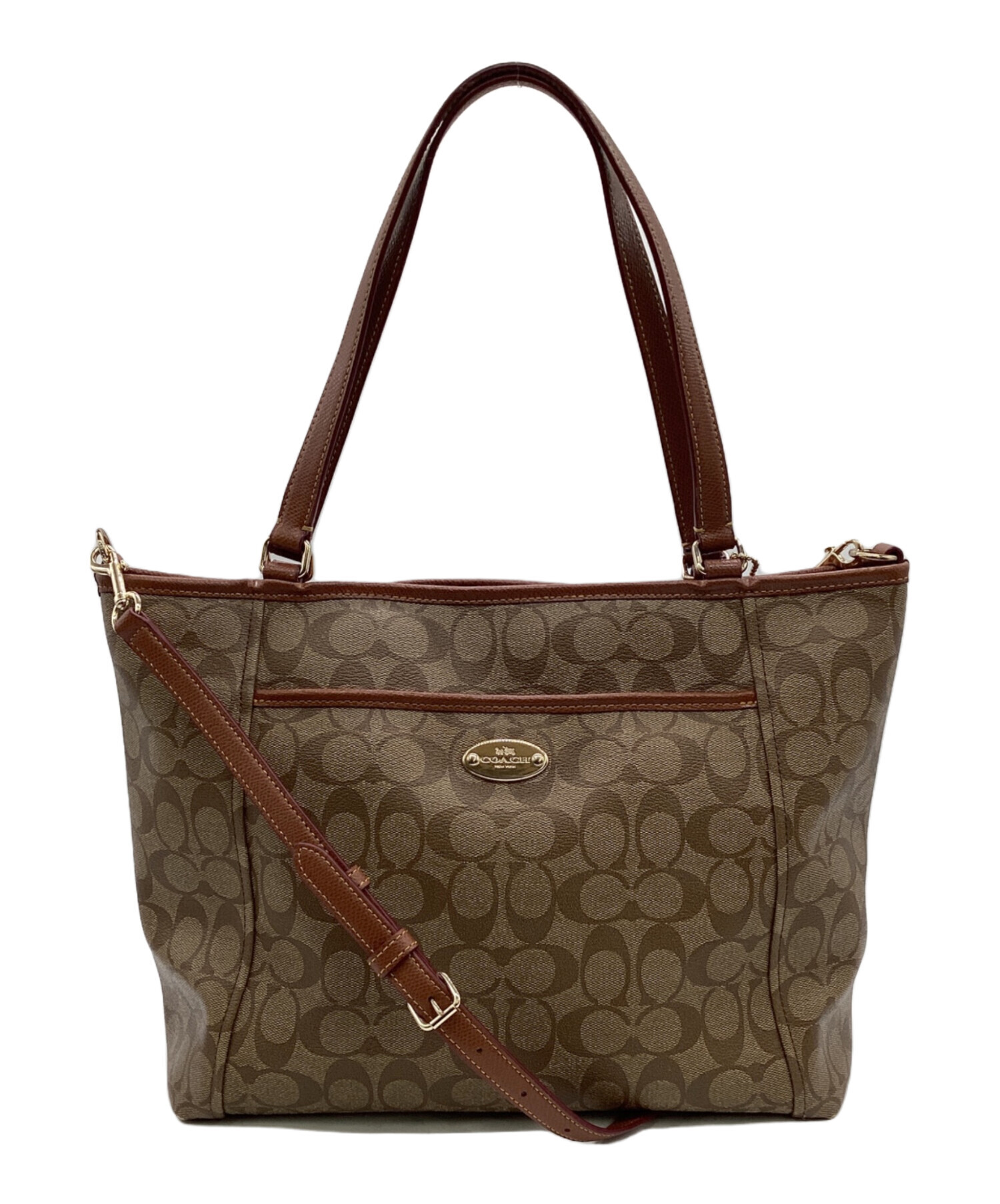 未使用級☆COACHコーチ 2wayトートバッグ ブラウン シグネチャー 中古・古着通販】COACH (コーチ) シグネチャー 2WAYトートバッグ