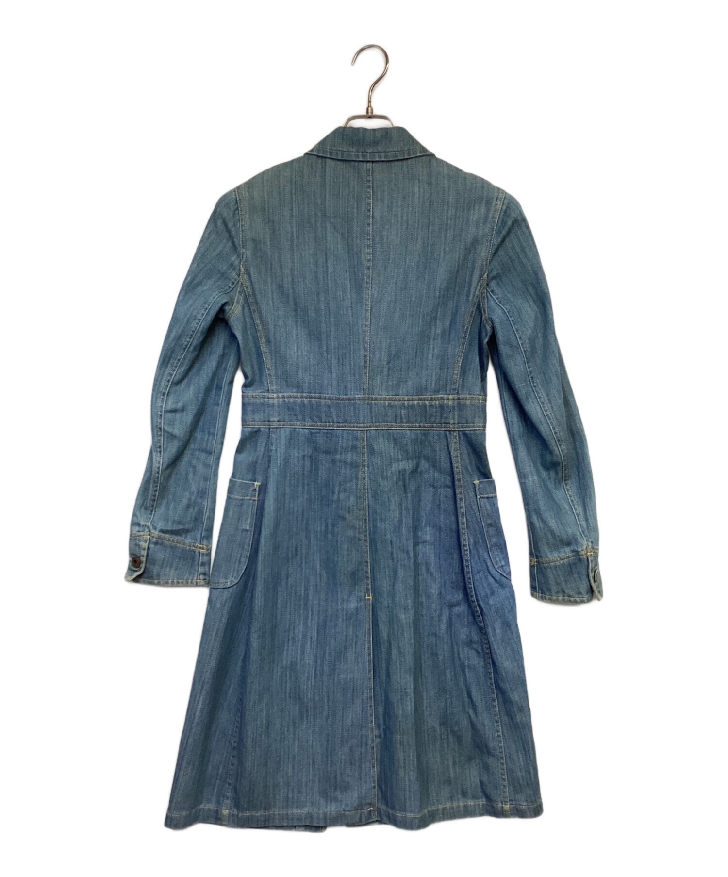 miu miu ロングコート 38サイズ 青 中古・古着通販】MIU MIU (ミュウミュウ) BROKEN TWILL（ブロークン