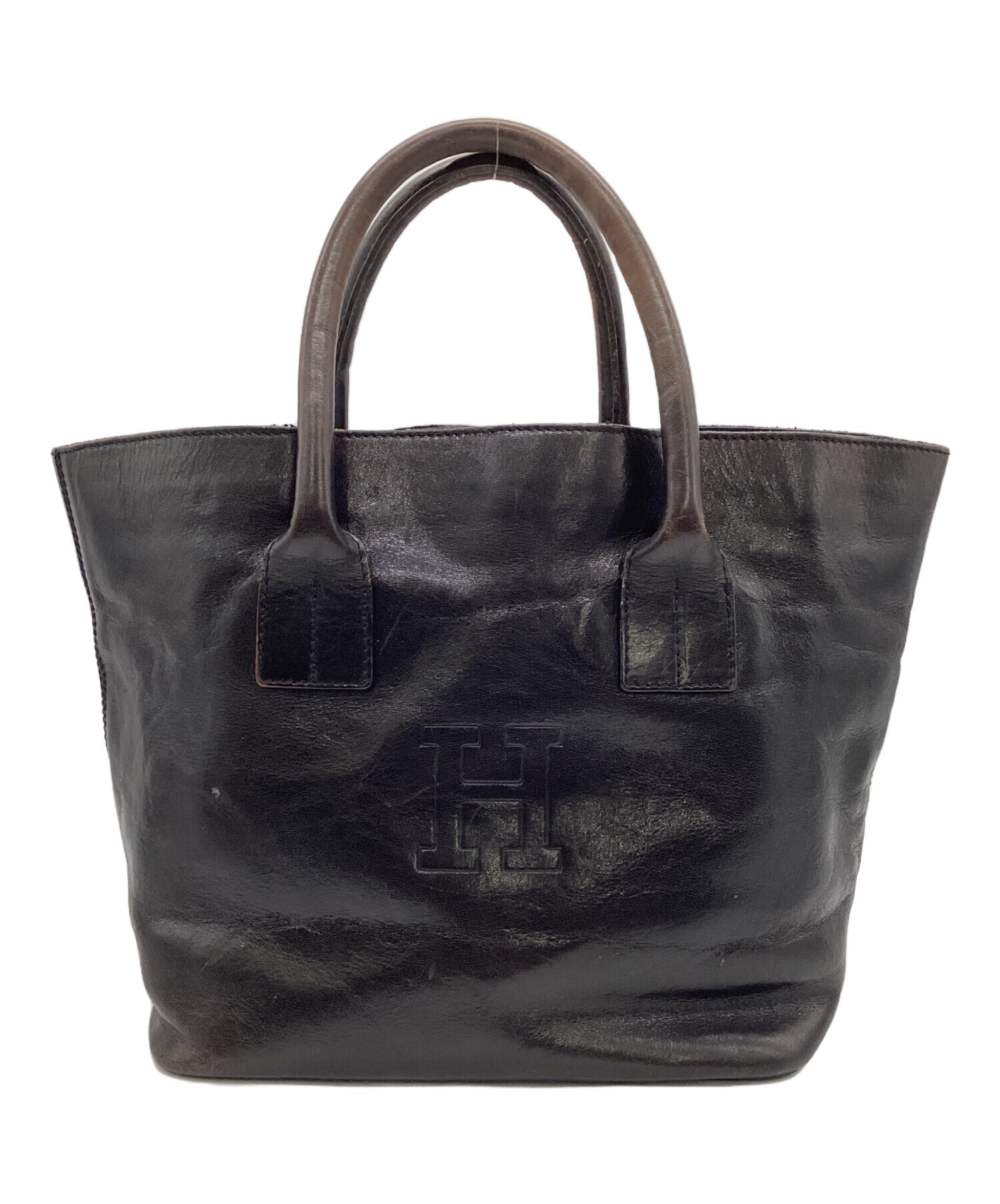 【はっさく】HIROFU ヒロフ レザー トートバッグ ブラック 中古・古着通販】HIROFU (ヒロフ) レザートートバッグ ブラック