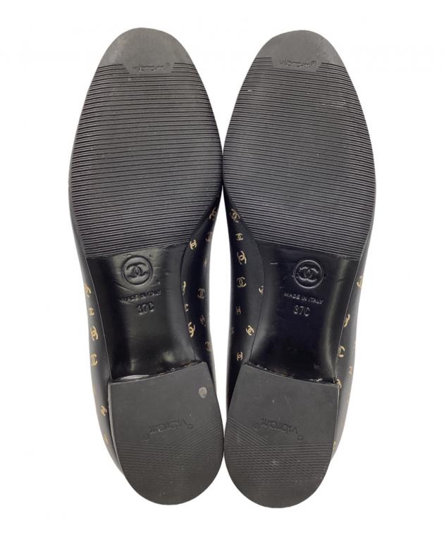 中古・古着通販】CHANEL (シャネル) バレエパンプス ブラック×ゴールド