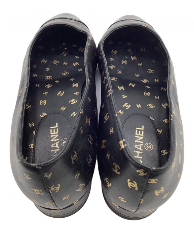 CHANEL パンプス　BLACK 37サイズ 中古・古着通販】CHANEL (シャネル) バレエパンプス ブラック×ゴールド