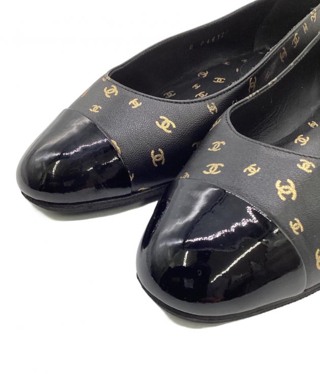 中古・古着通販】CHANEL (シャネル) バレエパンプス ブラック×ゴールド