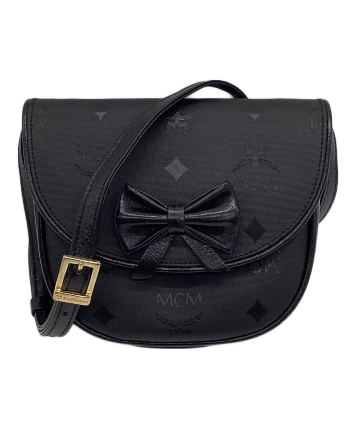 MCM モノグラム ショルダーバッグ ブラック 中古・古着通販】MCM (エムシーエム) モノグラム ショルダーバッグ