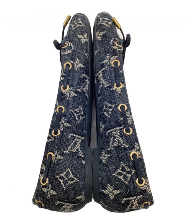 ルイヴィトン モノグラム デニム ブラック フラットシューズ バレエシューズ 中古・古着通販】LOUIS VUITTON (ルイ ヴィトン) モノグラム デニム