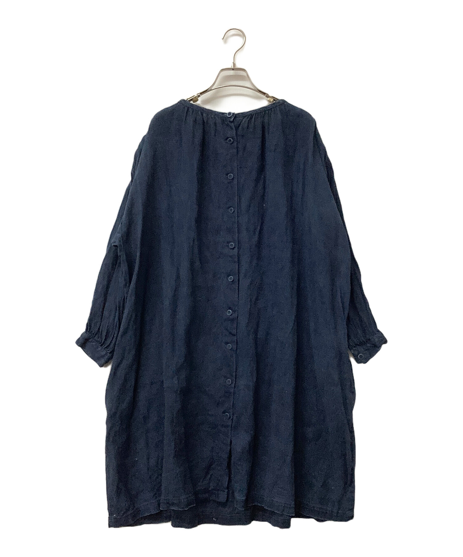 nest robe ネストローブ スタンドカラーリネンシャツ インディゴ染 nest robe ネストローブ スタンドカラーリネンシャツ インディゴ染