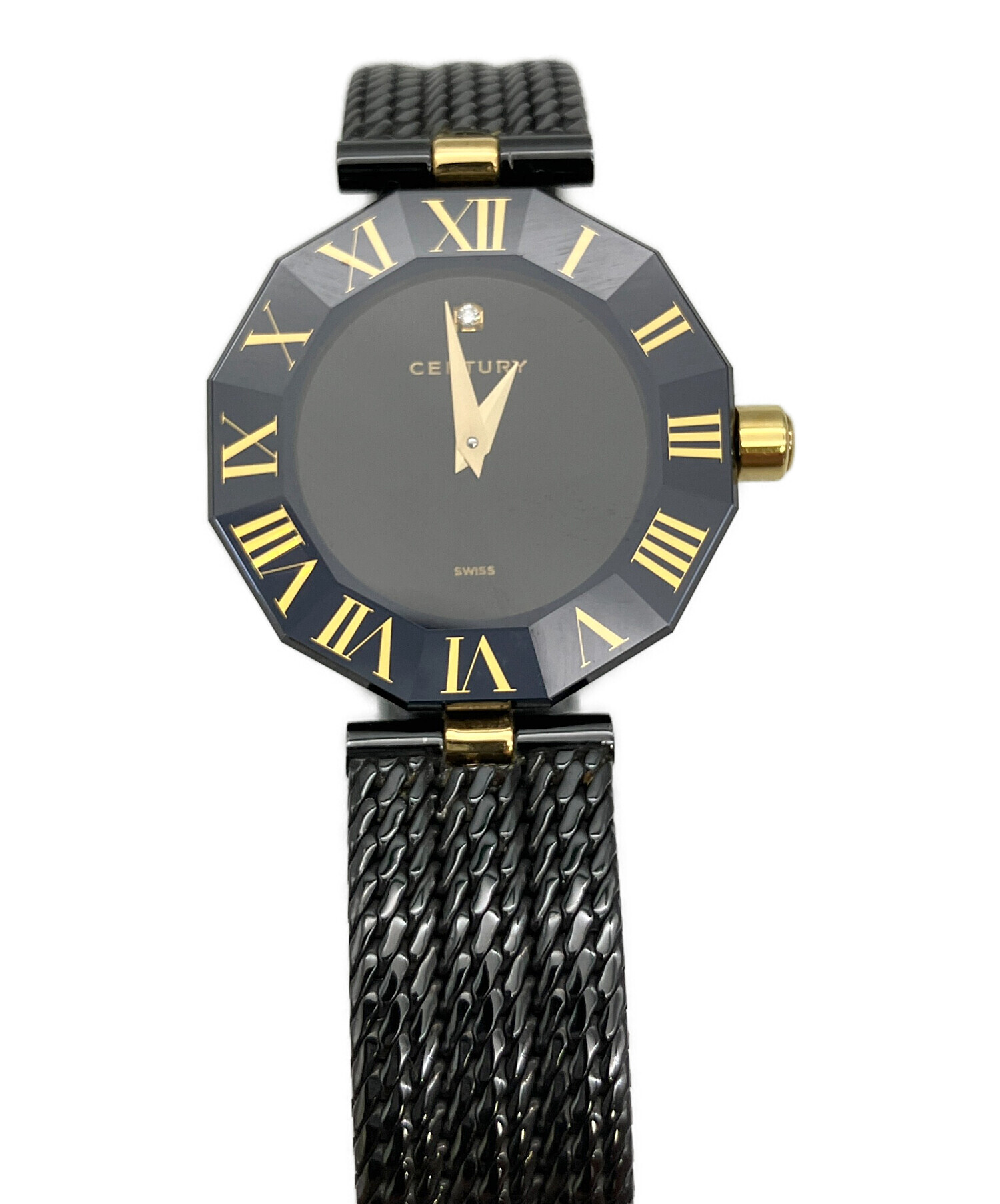 【電池交換済】CENTURY センチュリー TIME GEM 腕時計 黒/金 中古・古着通販】CENTURY (センチュリー) 腕時計 タイムジェム