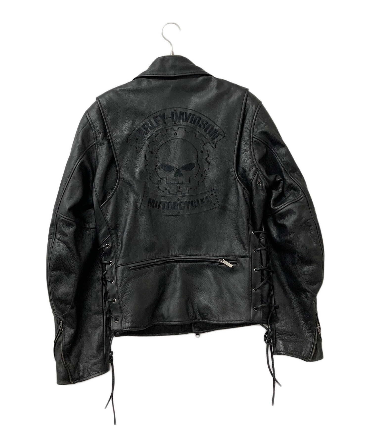 9.5万✨未使用 ハーレーダビッドソン ライダースジャケット 刺繍 ブラック L 美品】HARLEY DAVIDSON レザーライダースジャケット ファイヤー 刺繍
