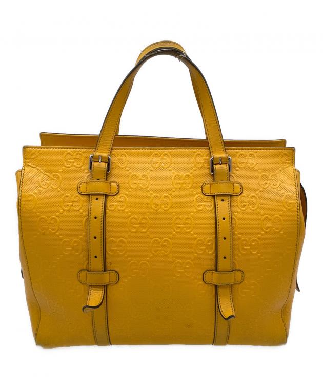 GUCCI パイソン　バック　黄色 黄色 中古・古着通販】GUCCI (グッチ) GG エンボス ボストンバッグ イエロー