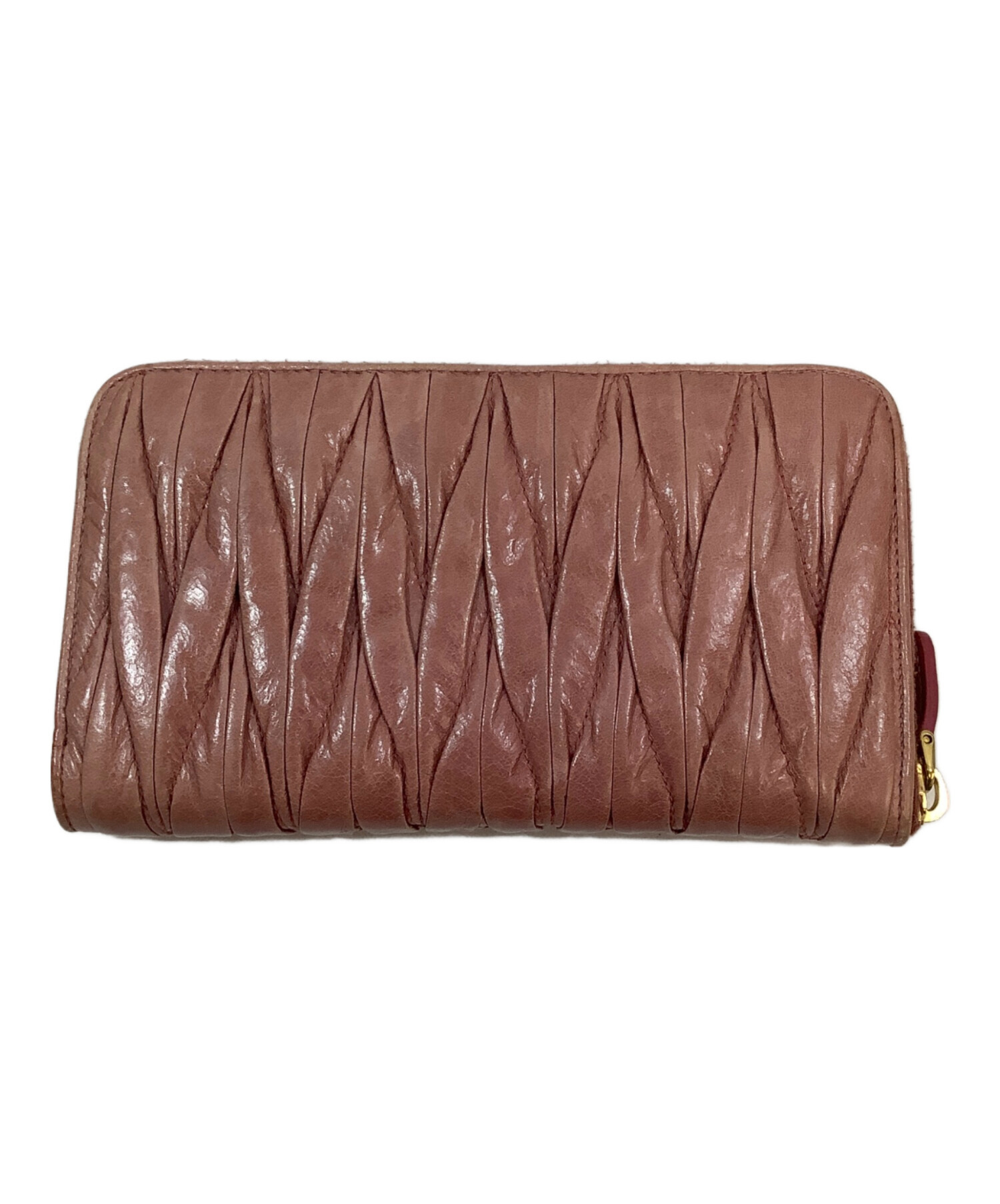 miumiuミュウミュウ美品ラウンドファスナー財布スモーキーピンクウォレット miu miu（ミュウミュウ） リボン ラウンドファスナー長財布 レザー