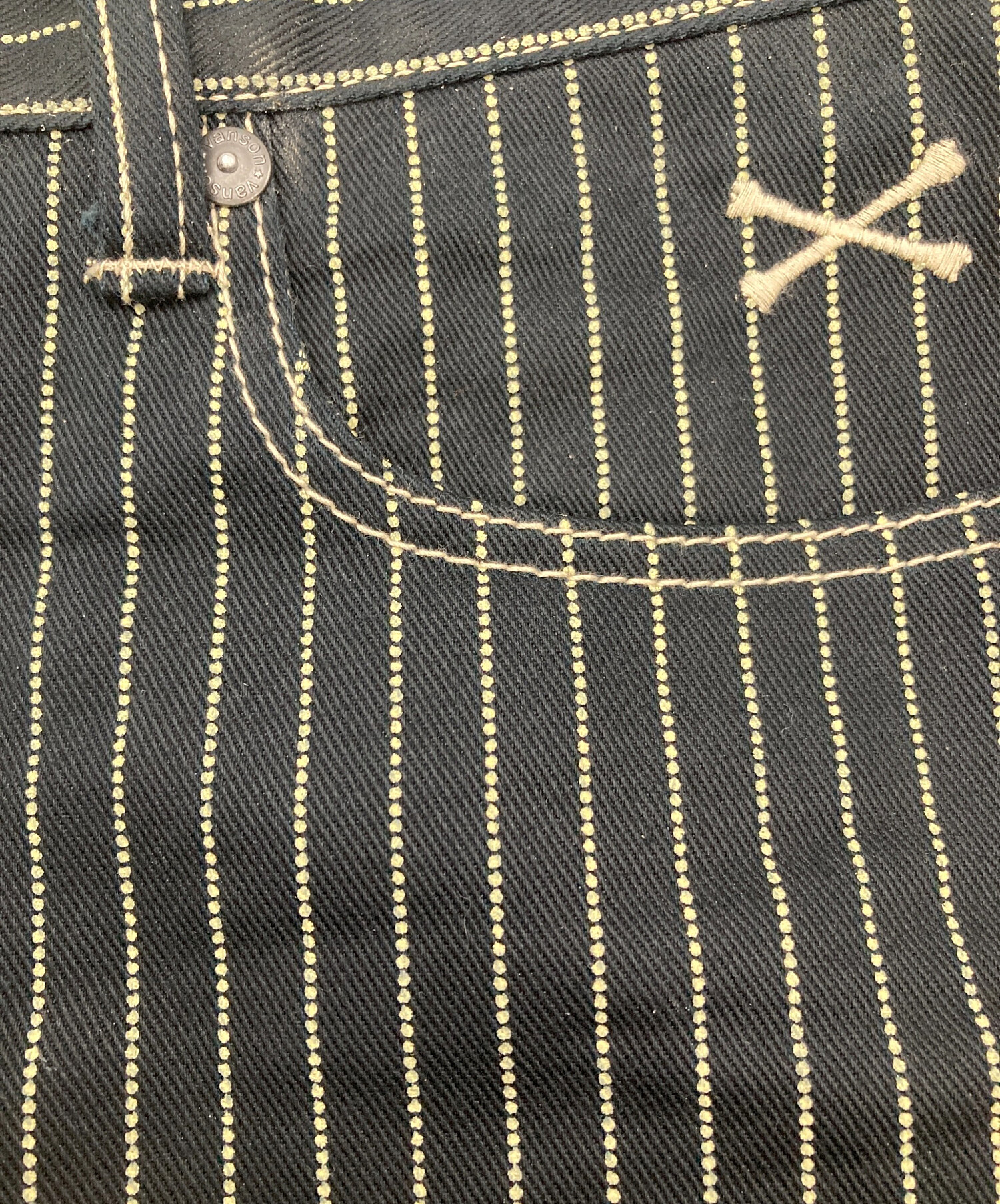 中古・古着通販】VANSON (バンソン) ストライプデニムパンツ ブラック