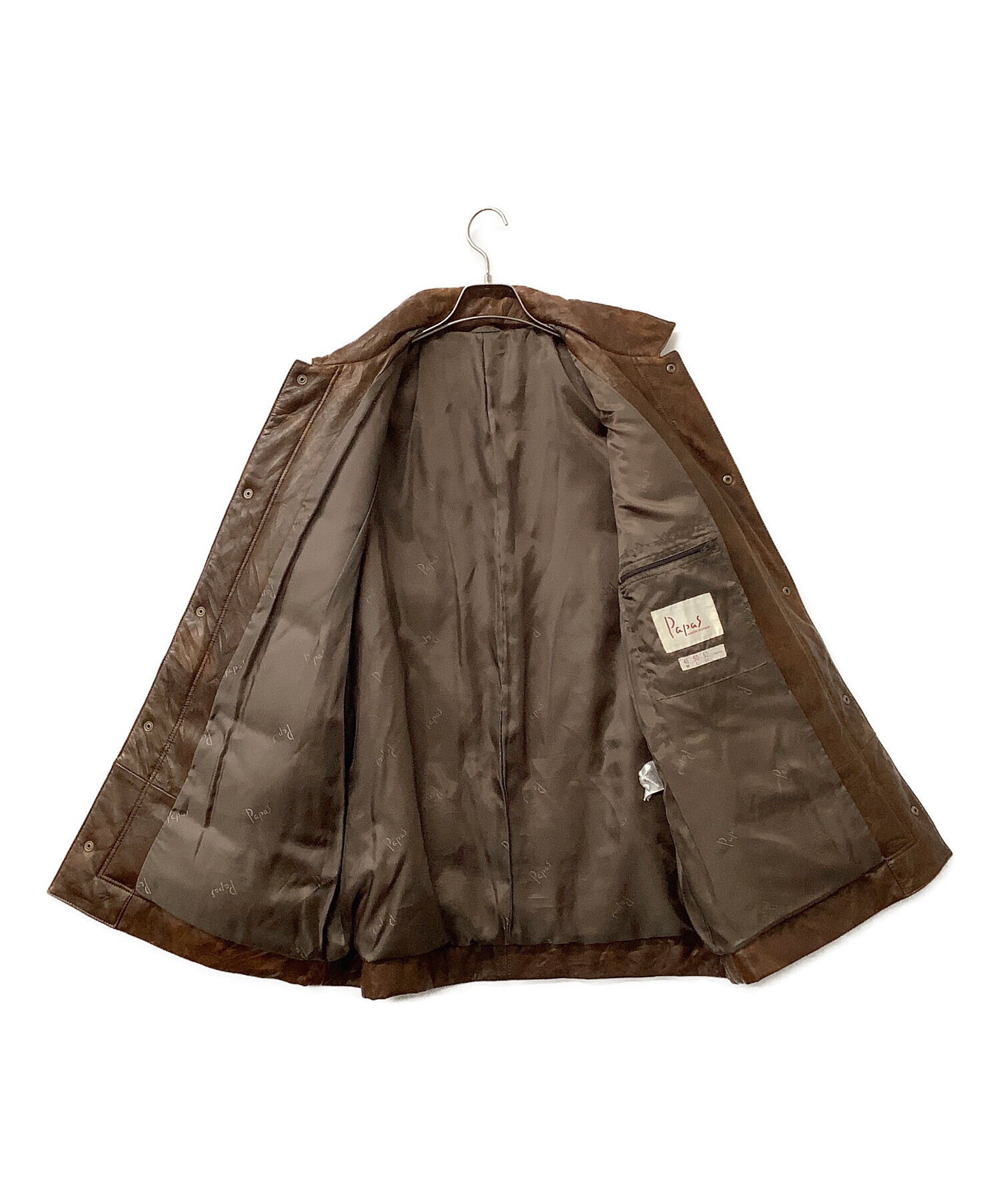 Papas（パパス） 山羊革 ヌバックゴートレザーベス 中古・古着通販】PAPAS (パパス) レザーダウンジャケット ブラウン