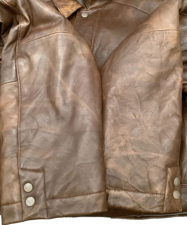 中古・古着通販】PAPAS (パパス) レザーダウンジャケット ブラウン