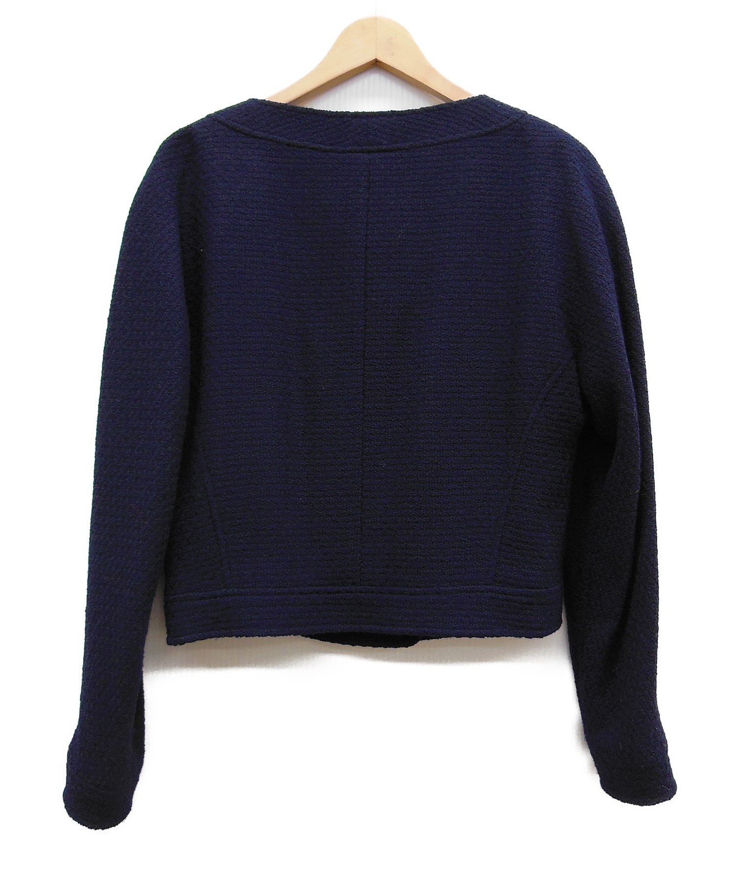 CHANEL ノーカラージャケット ネイビー 中古・古着通販】CHANEL (シャネル) ノーカラージャケット ネイビー