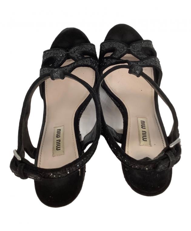中古・古着通販】MIU MIU (ミュウミュウ) ラメサンダル ブラック