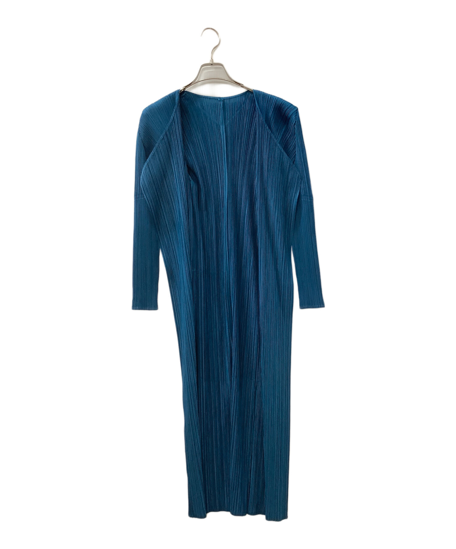 PLEATS PLEASE 長袖 ロングカーディガン 3 ブルー 青 中古・古着通販】PLEATS PLEASE ISSEY MIYAKE (プリーツプリーズ
