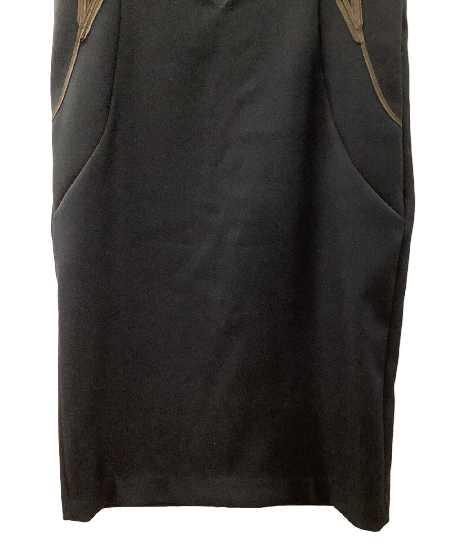 中古・古着通販】LOKITHO (ロキト) コード刺繍Vネックドレス ブラック