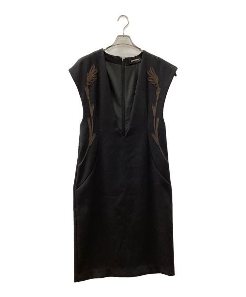 中古・古着通販】LOKITHO (ロキト) コード刺繍Vネックドレス ブラック