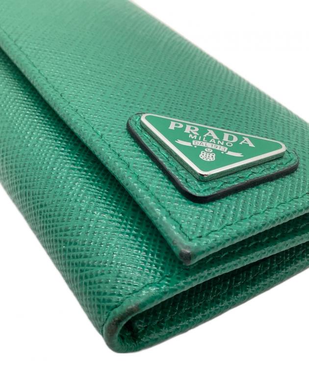 希少色 PRADA サフィアーノ 三角 トライアングルロゴ グリーン RFID 中古・古着通販】PRADA (プラダ) サフィアーノトライアングル グリーン