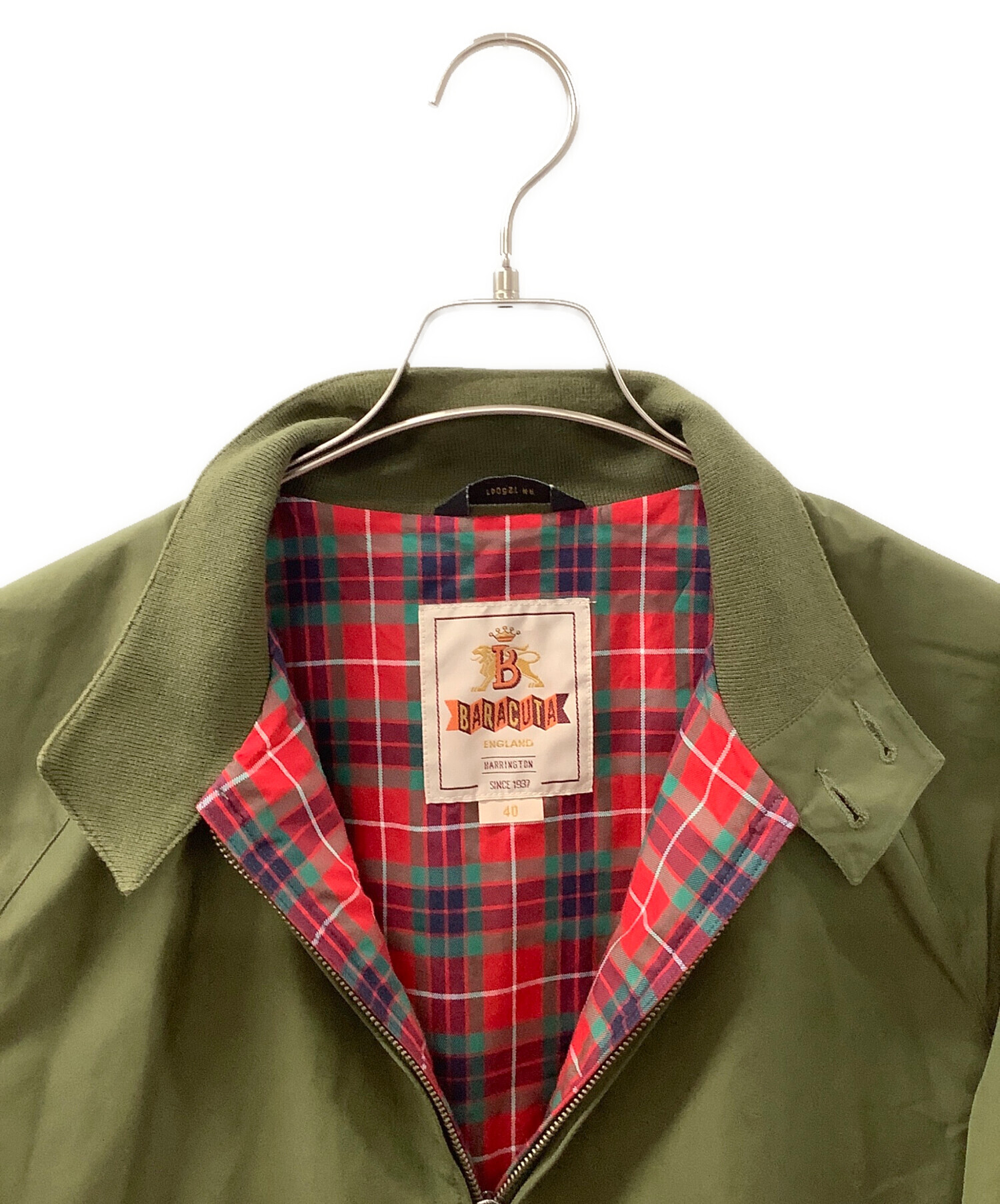 古着 バラクータ BARACUTA ハリントンジャケット タータンチェックライナー フルジップ チンストボタン 44R  レッド 無地 メンズ 中古・古着通販】BARACUTA (バラクータ) G9スイングトップハリントン