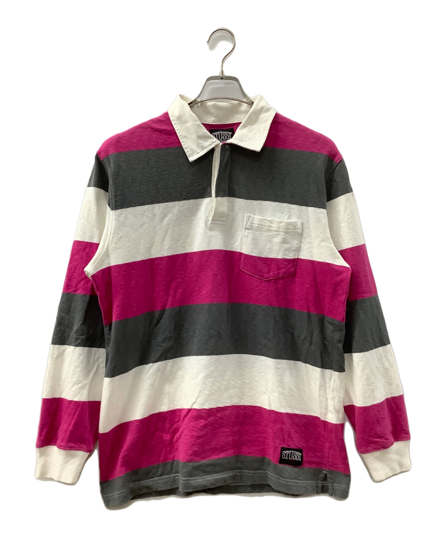 中古・古着通販】stussy (ステューシー) ラガーシャツ ピンク×グレー