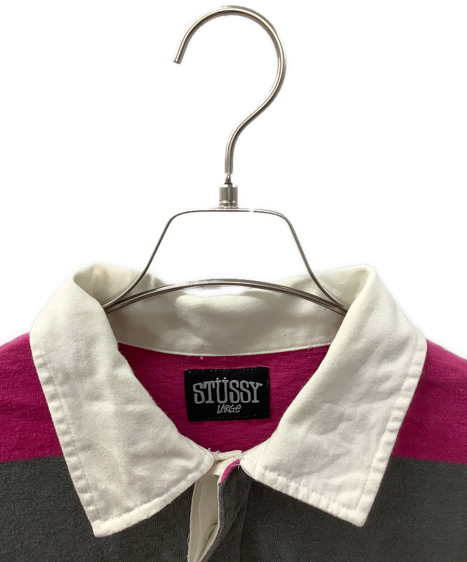 中古・古着通販】stussy (ステューシー) ラガーシャツ ピンク×グレー