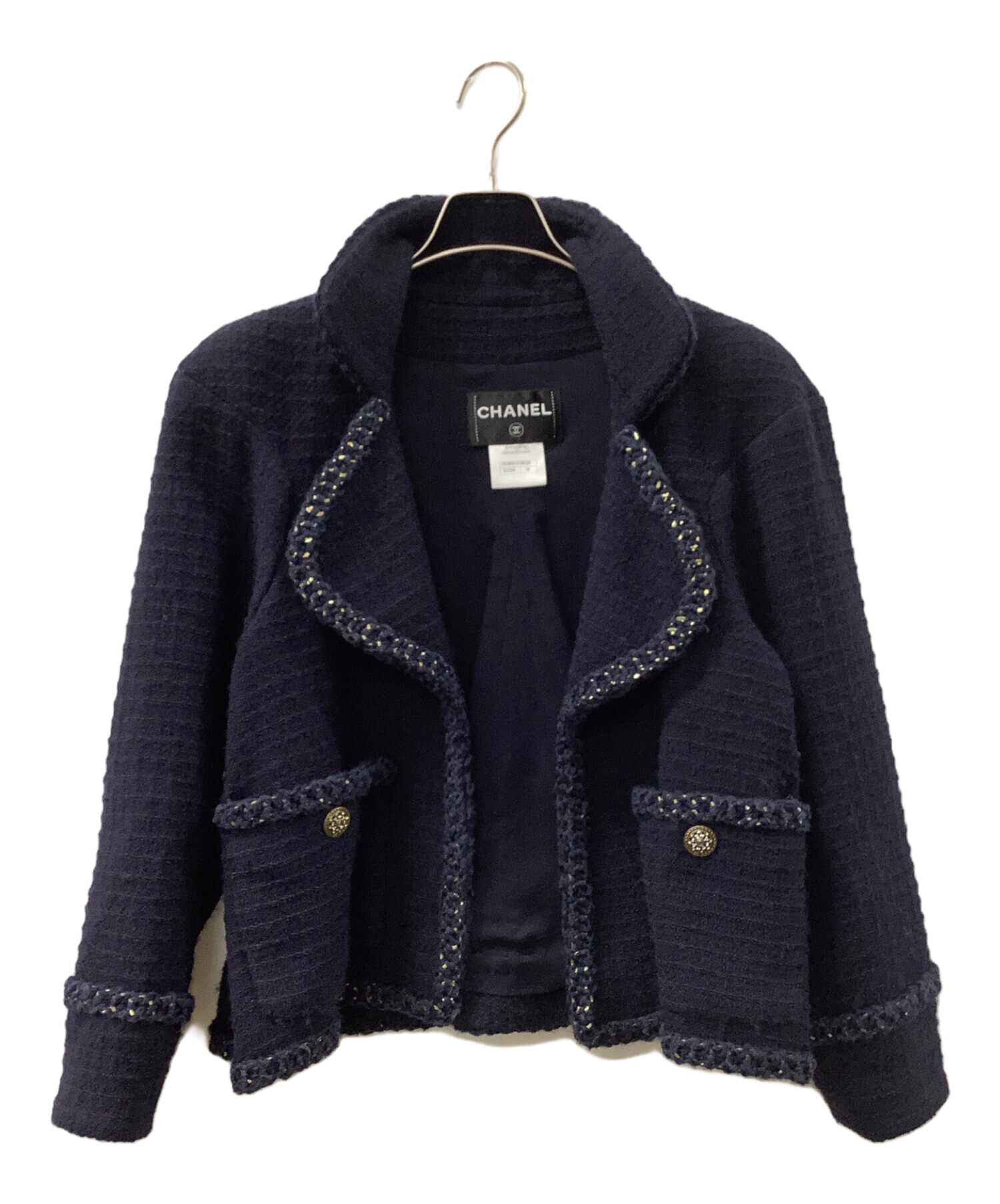CHANEL テーラードジャケット 38 ネイビー 中古・古着通販】CHANEL (シャネル) ツイードジャケット ネイビー