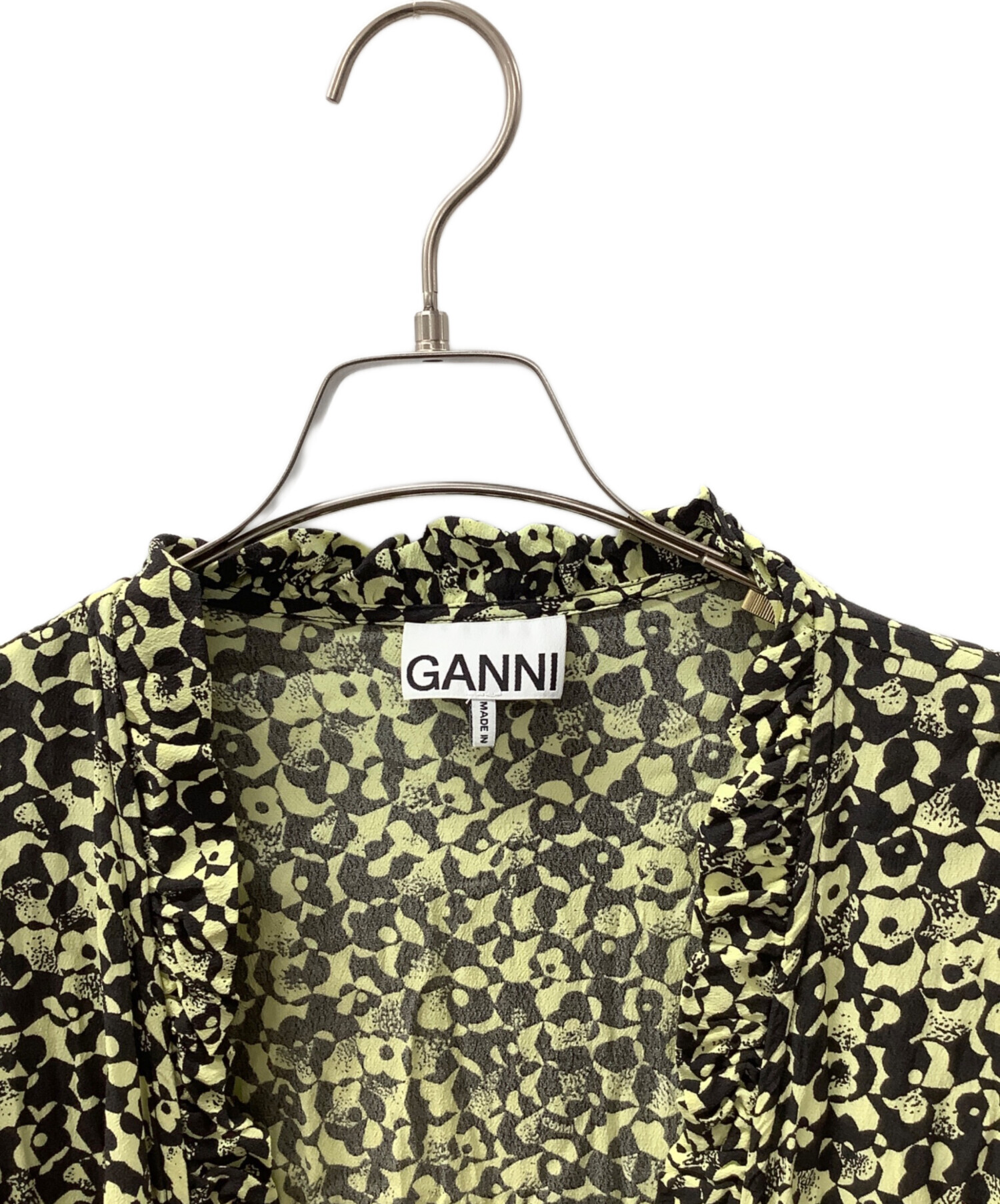 中古・古着通販】GANNI (ガニー) ラップワンピース ブラック×イエロー